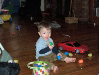 Devlin yelling at the cat to ensure she doesn't touch his plastic eggs